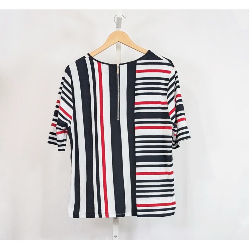 Vecceli Italy Top White Black Red Stripe Short Sleeve Misses Size L - Picture 3 of 5